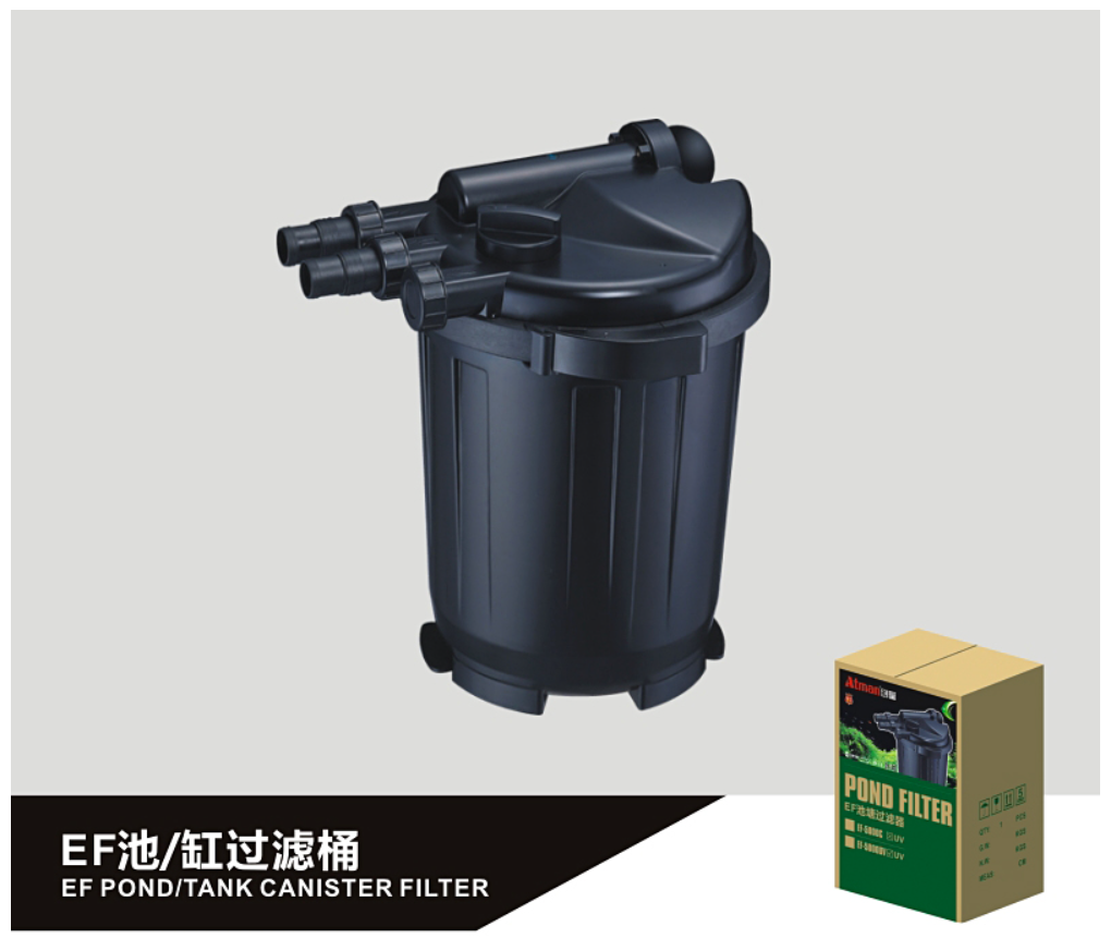 Lọc thùng Atman EF giúp diệt khuẩn và tảo hiệu quả, đảm bảo môi trường nước sạch cho cá Koi và thủy sinh.