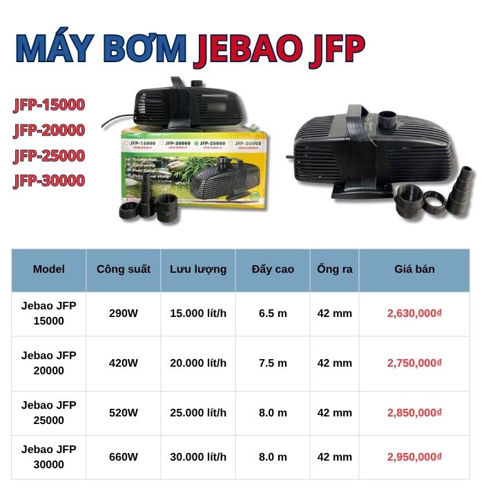 Các Lựa Chọn Máy Bơm Jebao Phù Hợp Cho Hồ Cá Koi Của Bạn 23 Bảng giá và thông số máy bơm Jebao JFP