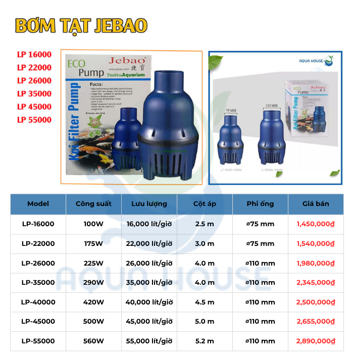 Các Lựa Chọn Máy Bơm Jebao Phù Hợp Cho Hồ Cá Koi Của Bạn 20 Bảng giá và thông số máy bơm Jebao Lp