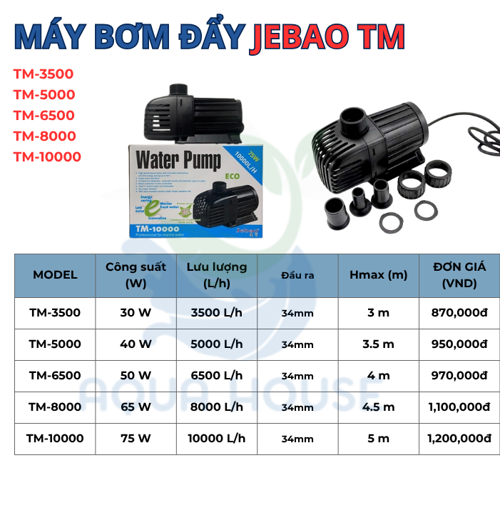 Các Lựa Chọn Máy Bơm Jebao Phù Hợp Cho Hồ Cá Koi Của Bạn 22 Bảng Giá và Thống số Máy bơm đẩy Jebao TM