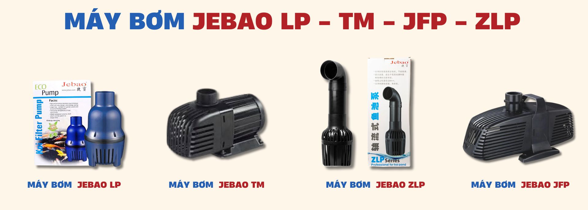 Máy bơm Jebao cho hồ cá koi, bơm tạt và bơm đẩy
