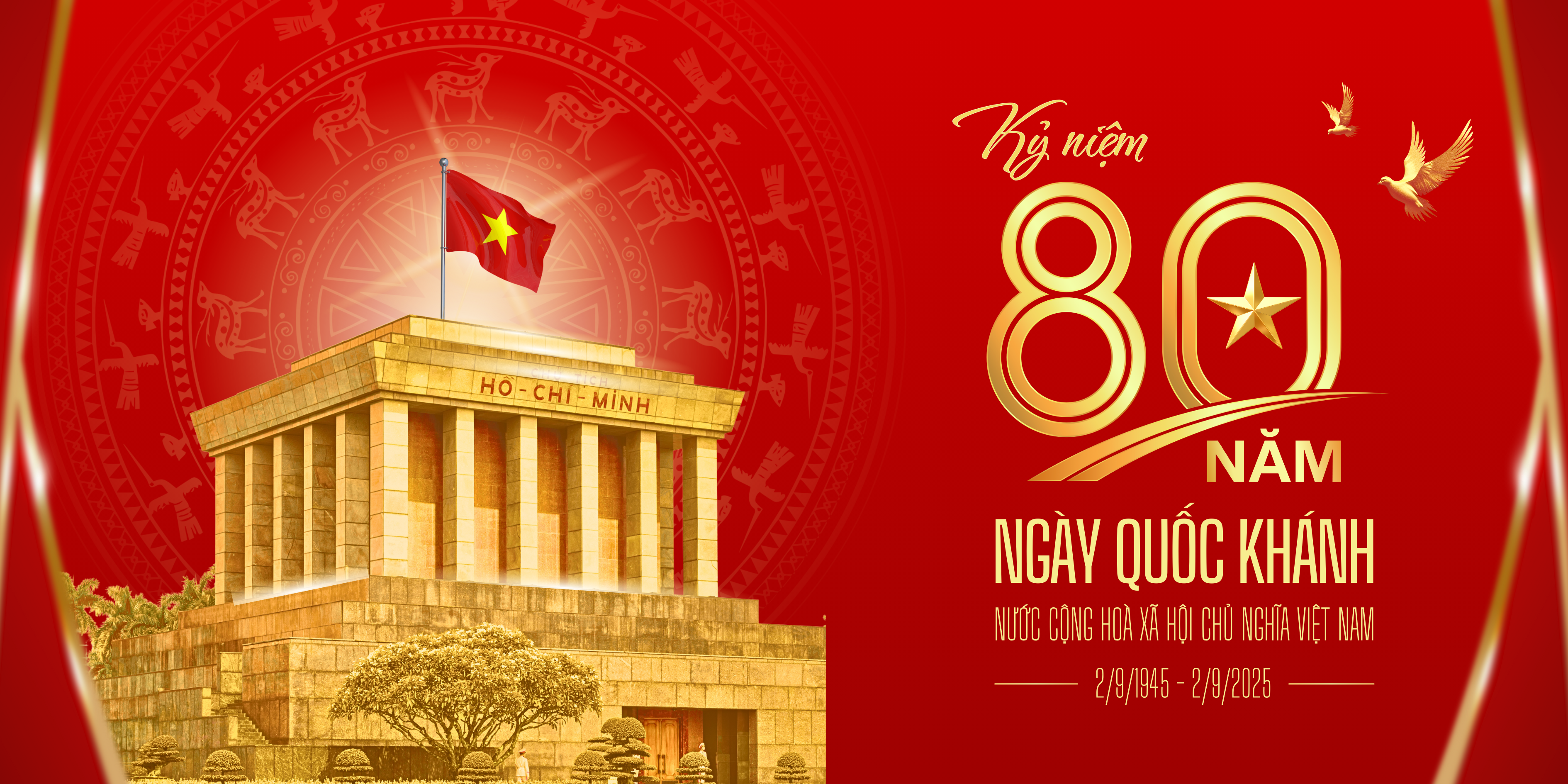 Banner Chúc mừng Kỷ niệm 80 năm Ngày Quốc khánh Việt Nam Trang trọng Đỏ vàng