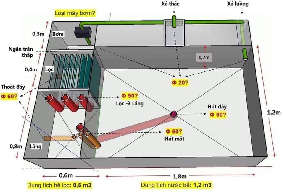 cách lắp đặt máy bơm hồ cá koi trong hệ lọc 3 ngăn