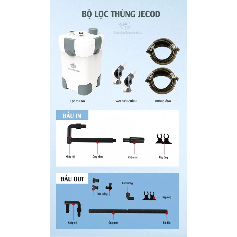 Lọc Thùng Bể Cá Jecod- Lọc Nước Hiệu Quả - Có UV 6 toàn bộ phụ kiện lọc thùng jecod