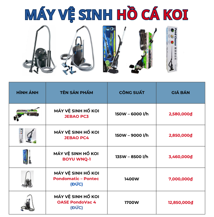 HÚT ĐÁY HỒ KOI BOYU WNQ1 4 Bảng giá máy vệ sinh hồ cá koi