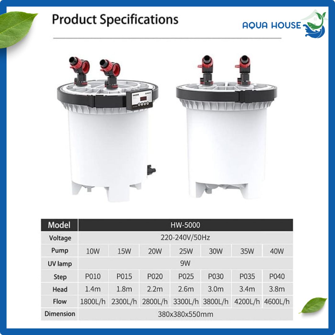 Lọc Thùng Sunsun HW 5000 Có UV Diệt Khuẩn 14 thông số lọc thùng SunSun HW 5000