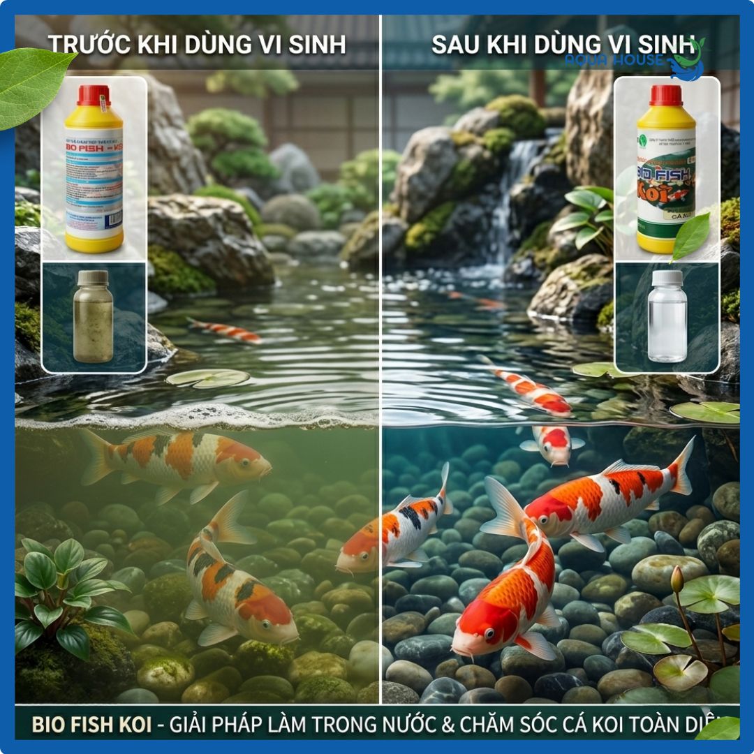 Men Vi Sinh BIO KOI Fish – Ổn Định Nước, Tăng Đề Kháng Cho Cá Koi 9 So sanh truoc va sau khi dung BIO KOI Fish