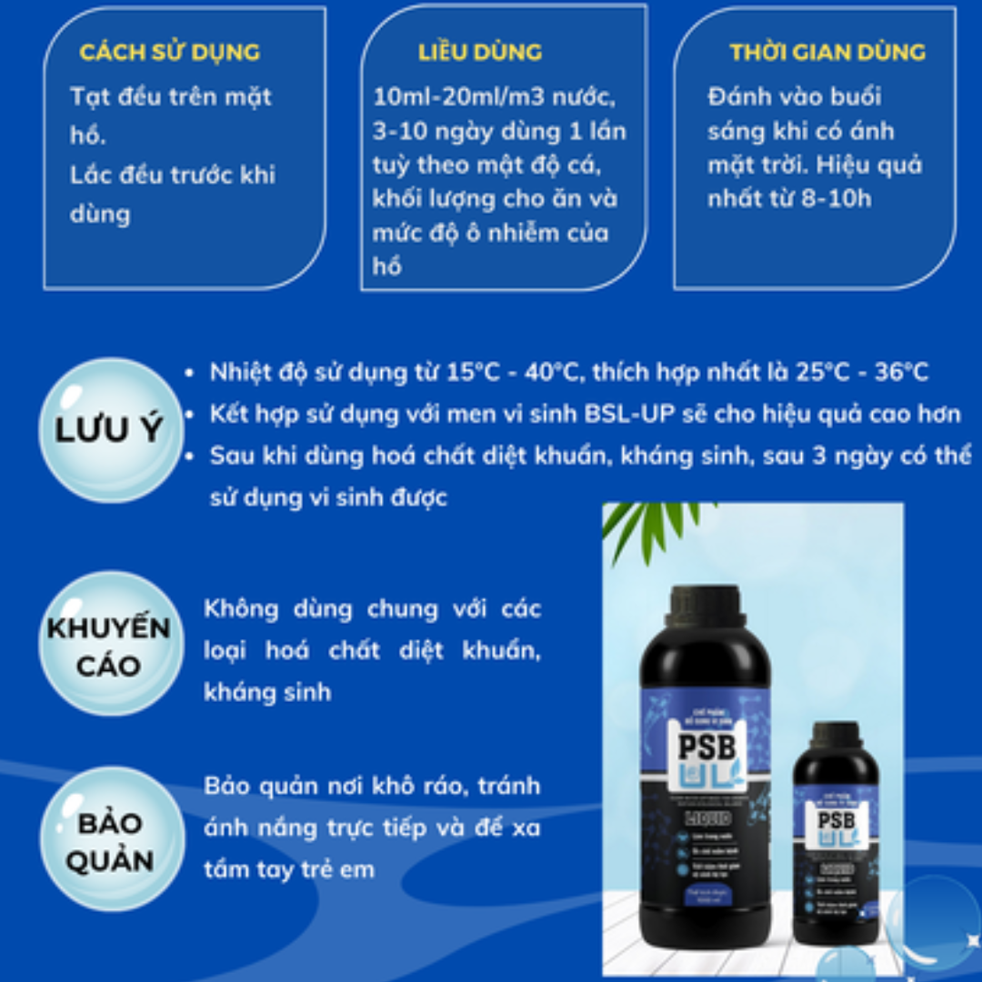 MEN VI SINH PSB-UL – VI SINH QUANG HỢP LÀM TRONG NƯỚC, ỨC CHẾ MẦM BỆNH HỒ KOI 8 hướng dẫn sử dụng vi sinh PSB-UL